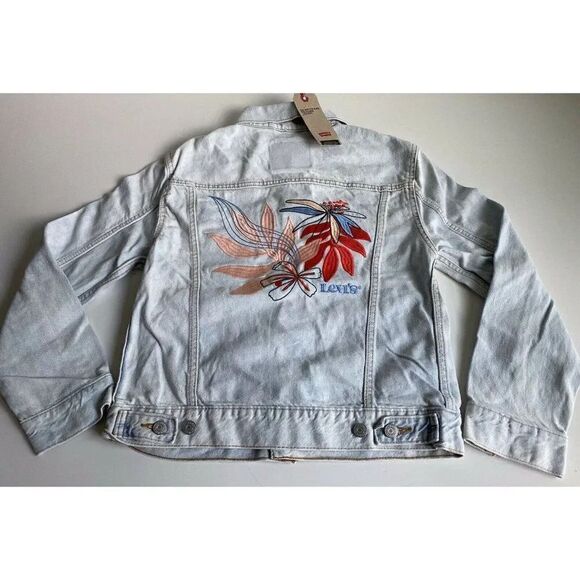 Levi’s Women’s 29944153 Embroidered Ex Boyfriend Jean Denim Trucker Jacket Sz XS - Picture 1 of 11